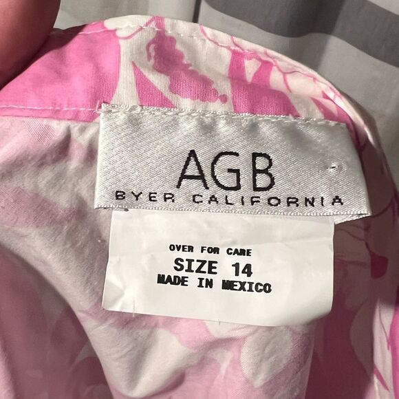 AGB Hawaiian print skirt size 14 pink and white hibiscus stretch NWT - Picture 7 of 8